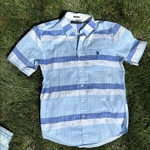 Polo by Ralph Lauren Men's Light and Dark Blue Striped Shirt